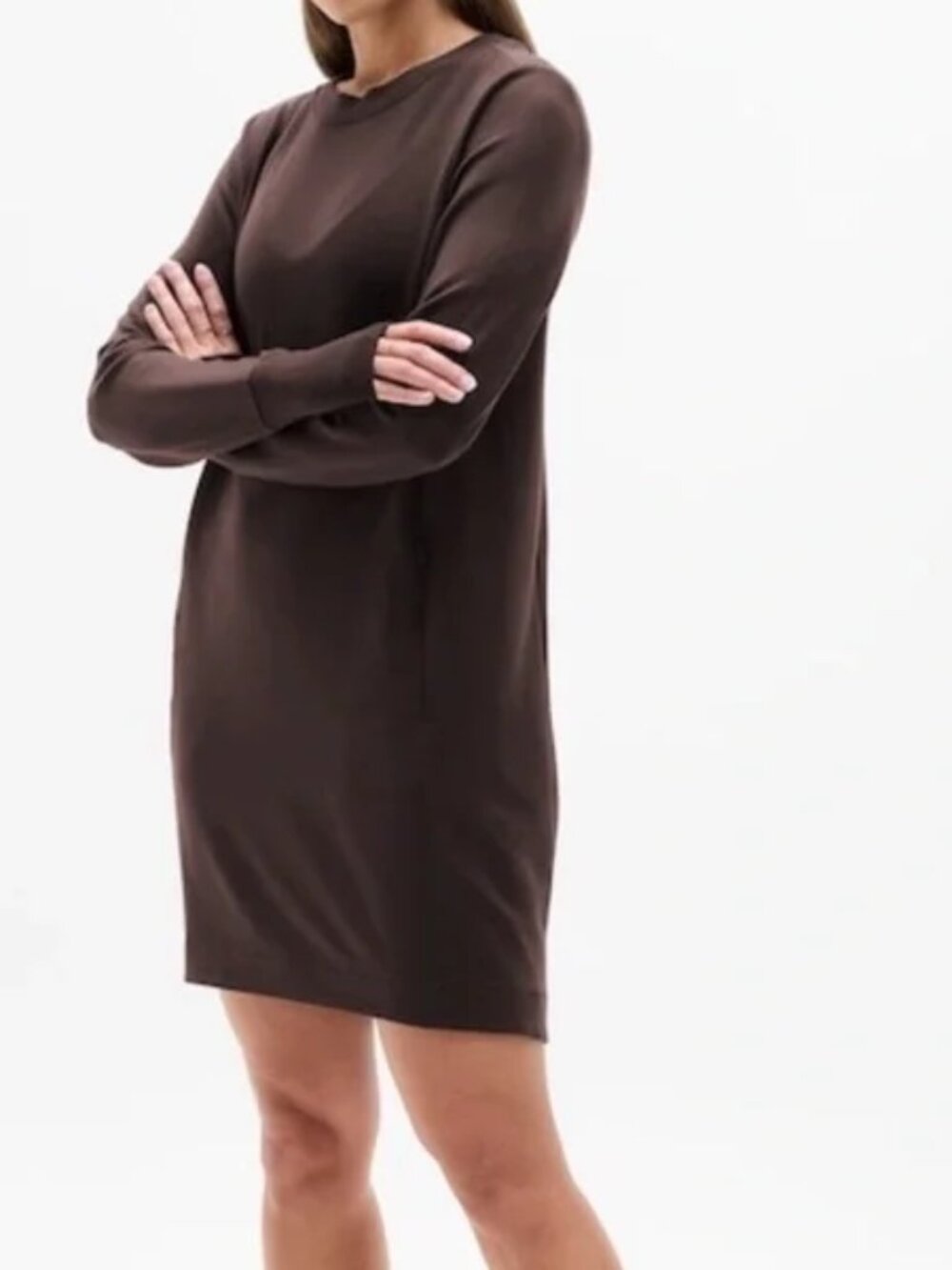 Athleta Coaster Luxe Sweatshirt Dress Brown XS